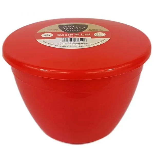1 Pint - 570ml - Red Pudding Basin and Lid (6 Pack) - Image 3