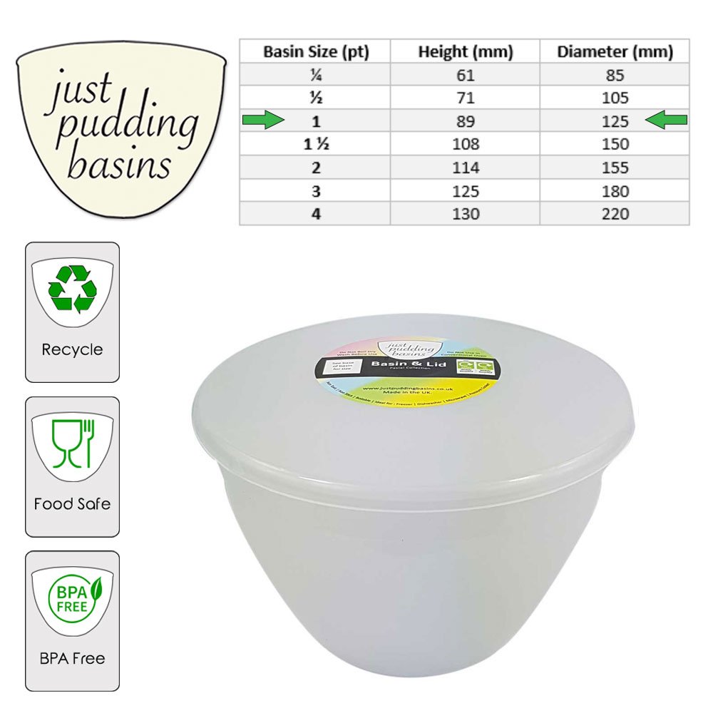1 Pint Pudding Basin With Lid X6 Clear Quality Plastic Bowl