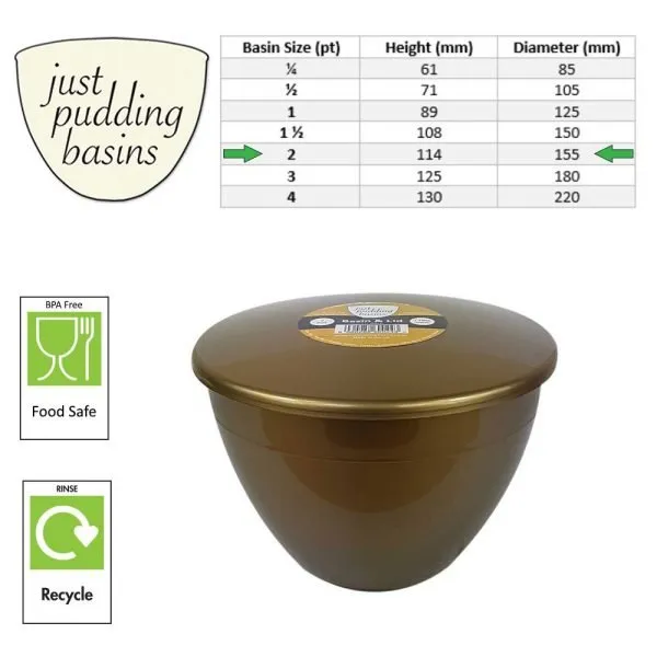 2 Pint Gold Pudding Basin with Lid size