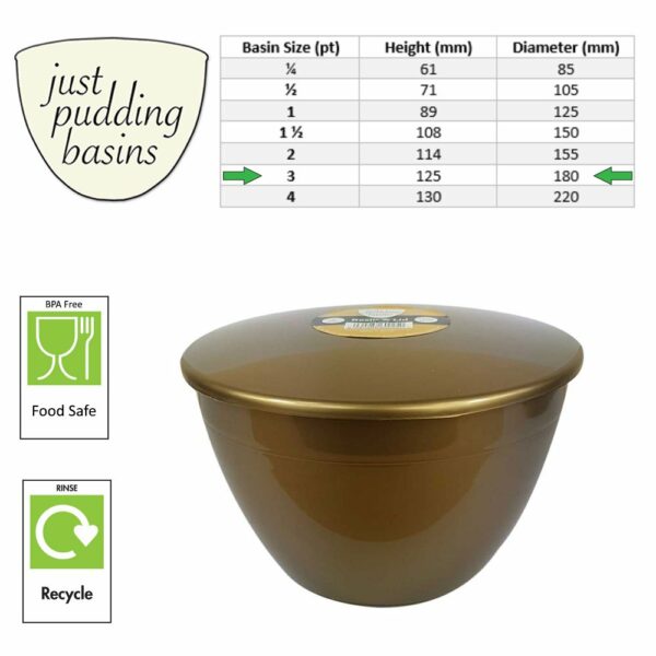 3 Pint Gold Pudding Basin with Lid size