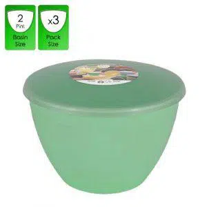 2 Pint Green Pudding Basins with Lids