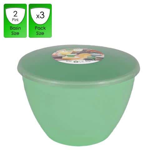2 Pint Green Pudding Basins with Lids