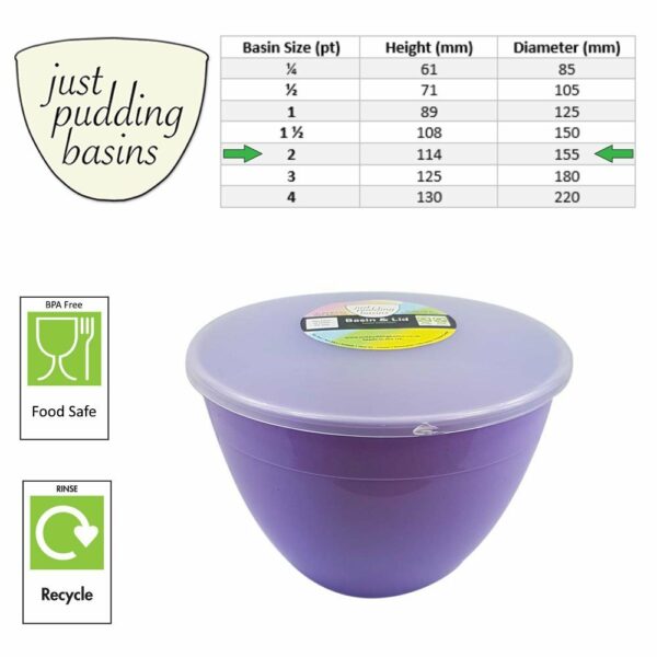 2 Pint Lilac Pudding Basin with Lid size