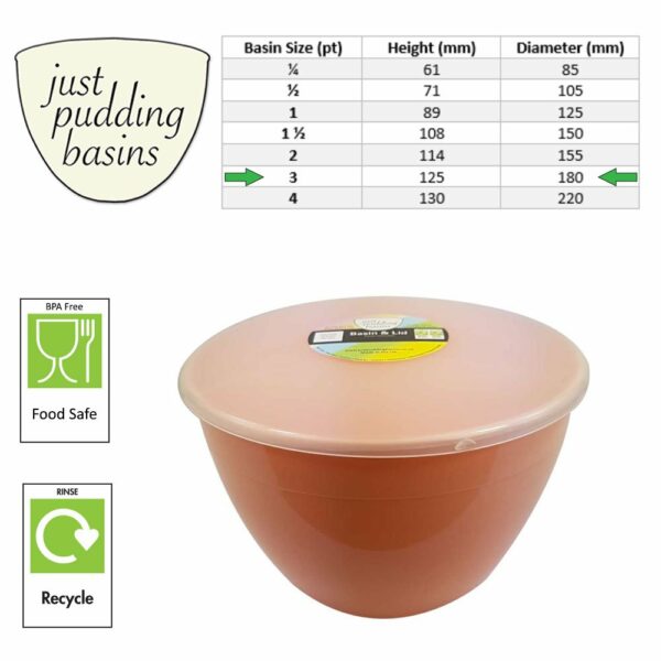 3 Pint Peach Pudding Basin with Lid size