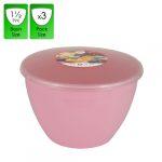 1.5 Pint - 850ml - Pink Pudding Basin and Lid (3 Pack)