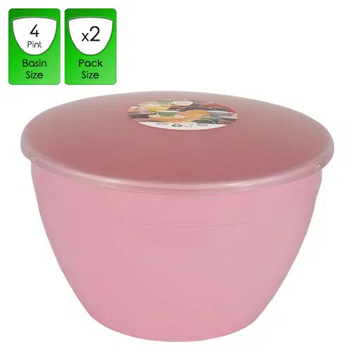 4 Pint Pink Pudding Basins with Lids