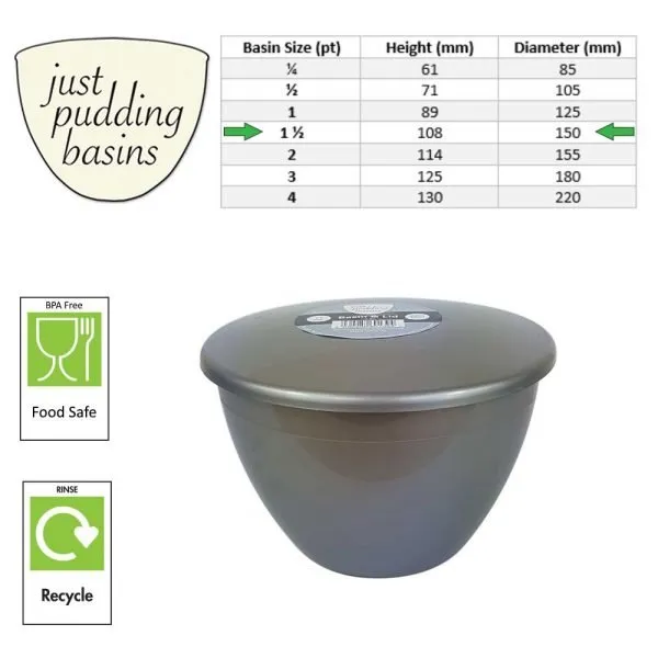 1.5 Pint Silver Pudding Basin with Lid size