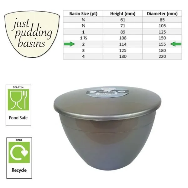2 Pint Silver Pudding Basin with Lid size