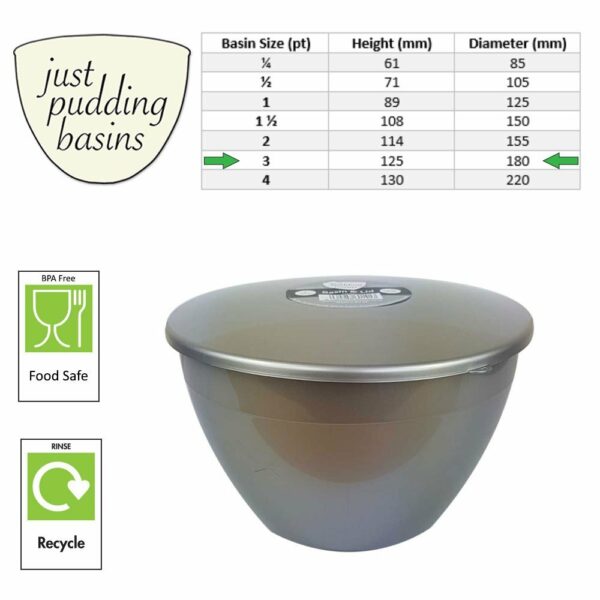 3 Pint Silver Pudding Basin with Lid size