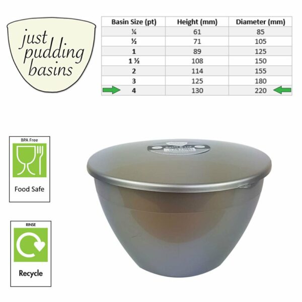 4 Pint Silver Pudding Basins with Lids size