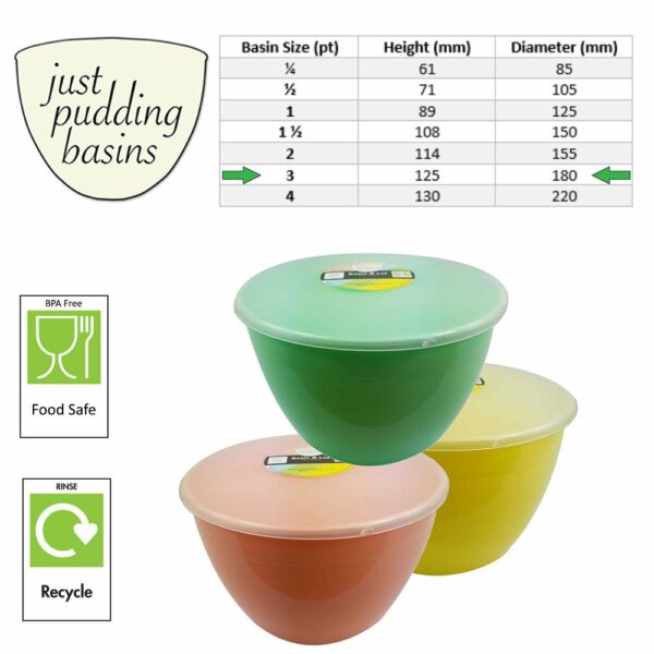 3 Pint Spring Collection Pudding Basins with Lids size