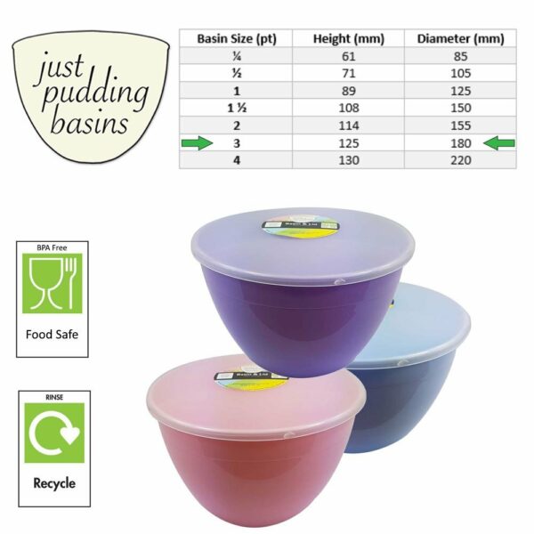 3 Pint Summer Collection Pudding Basins with Lids size
