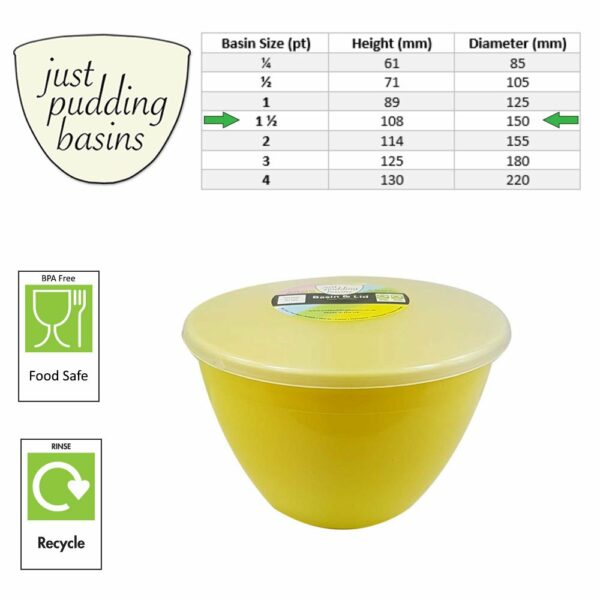 1.5 Pint Yellow Pudding Basin with Lid size