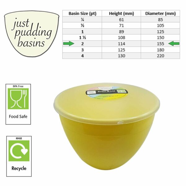 2 Pint Yellow Pudding Basin with Lid size