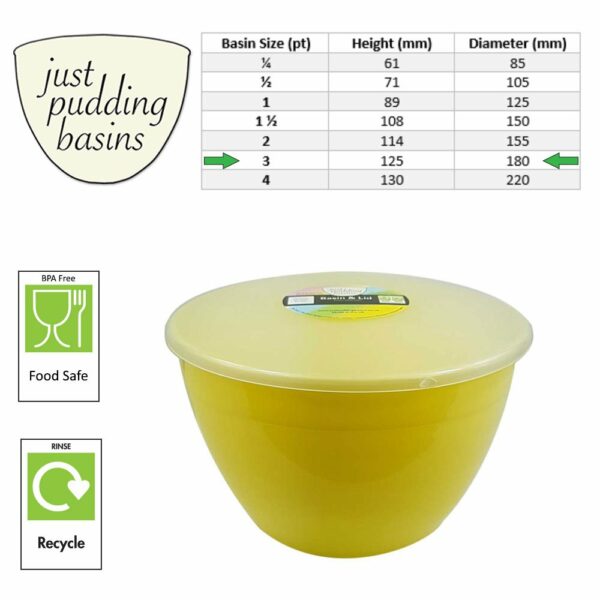 3 Pint Yellow Pudding Basin with Lid size
