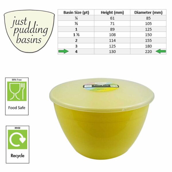 4 Pint Yellow Pudding Basins with Lids size