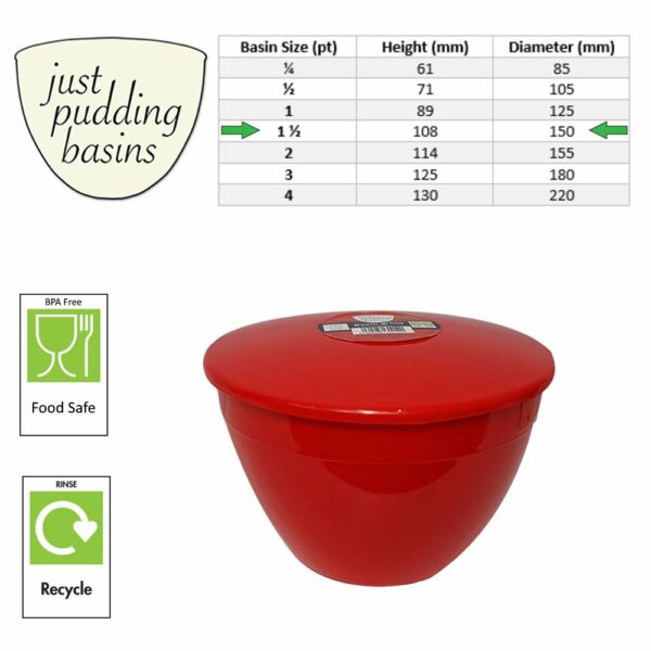 1.5 pt Red Pudding Basin size