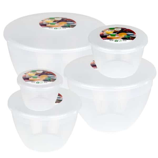 Space Saving Pudding Basins Set of 5 Clear Bowls and Lids