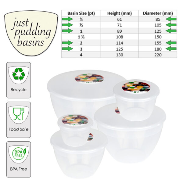 This set contains 1 of 1/4, 1/2, 1, 2 and 3 pint Steaming Bowls with Lids